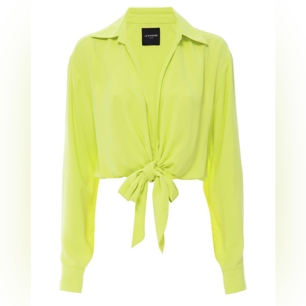 New Le Superbe Lime Topper Front Knot Plunging V Neck Shirt Women’s Medium